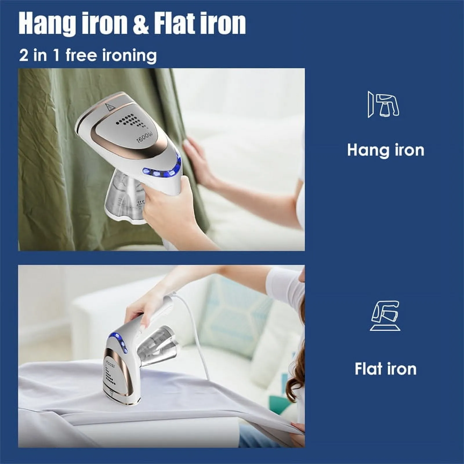 1600W Garment Steamer Handheld Folding Garment Ironing Machine Dry And Wet Steam Iron For Clothes Travel Home Steam Generator