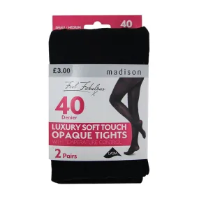 2 Pack 40 Denier Opaques Tights - Black