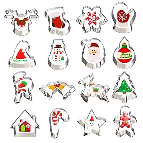 20 Pcs Christmas Cookie Cutters, Hibery Holiday Cookie Cutters Christmas, Reindeer, Snowflake, Christmas Tree, Gingerbread Man, Santa, Bell & More Cookie Cutters Christmas Shapes