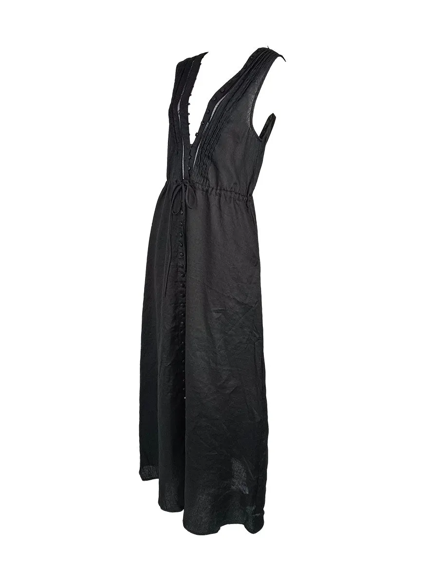 5240020 Sleeveless Linen Maxi Dress *Black *Backorder