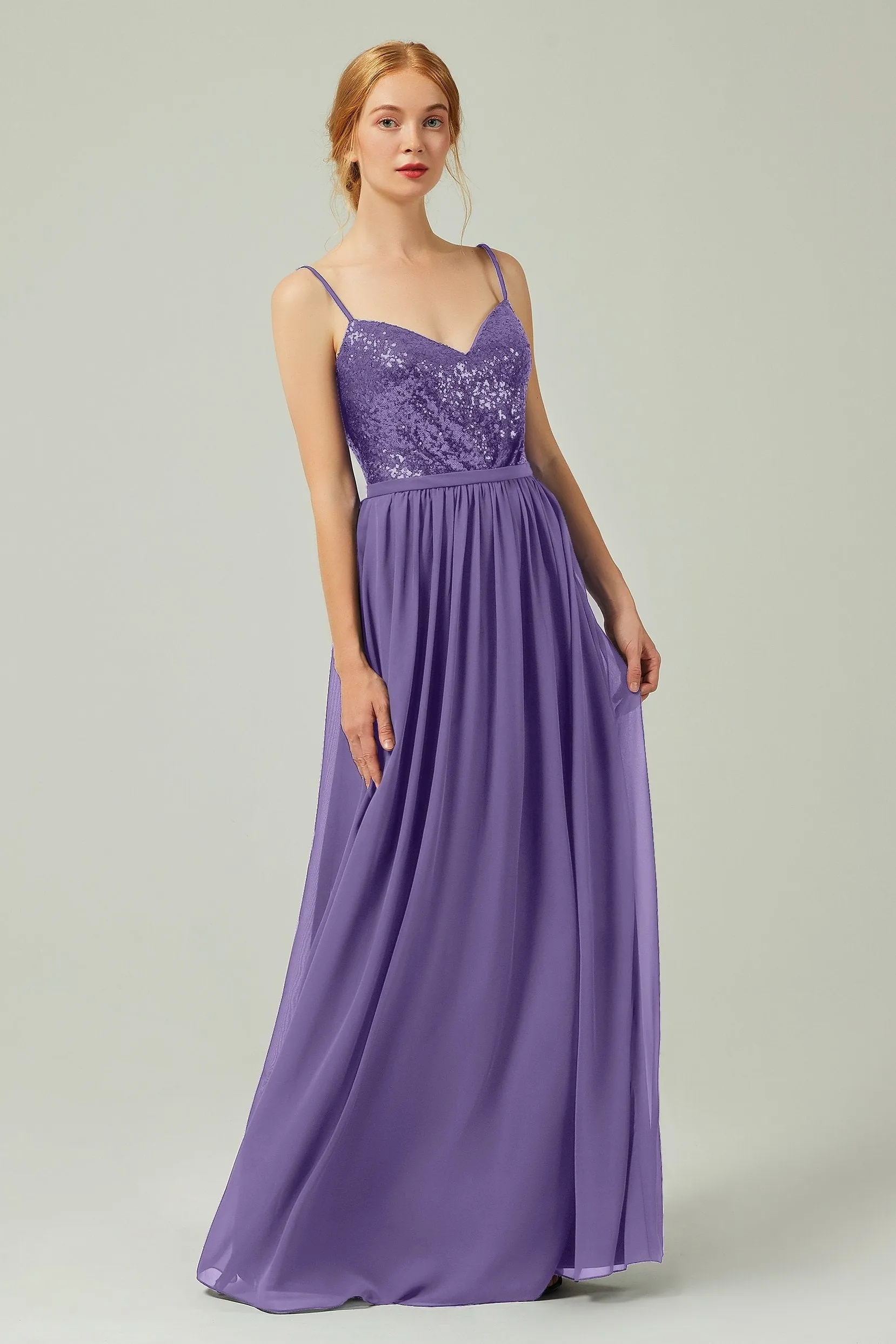 A-Line Floor Length Chiffon Sequined Bridesmaid Dress Formal Dresses CB0333