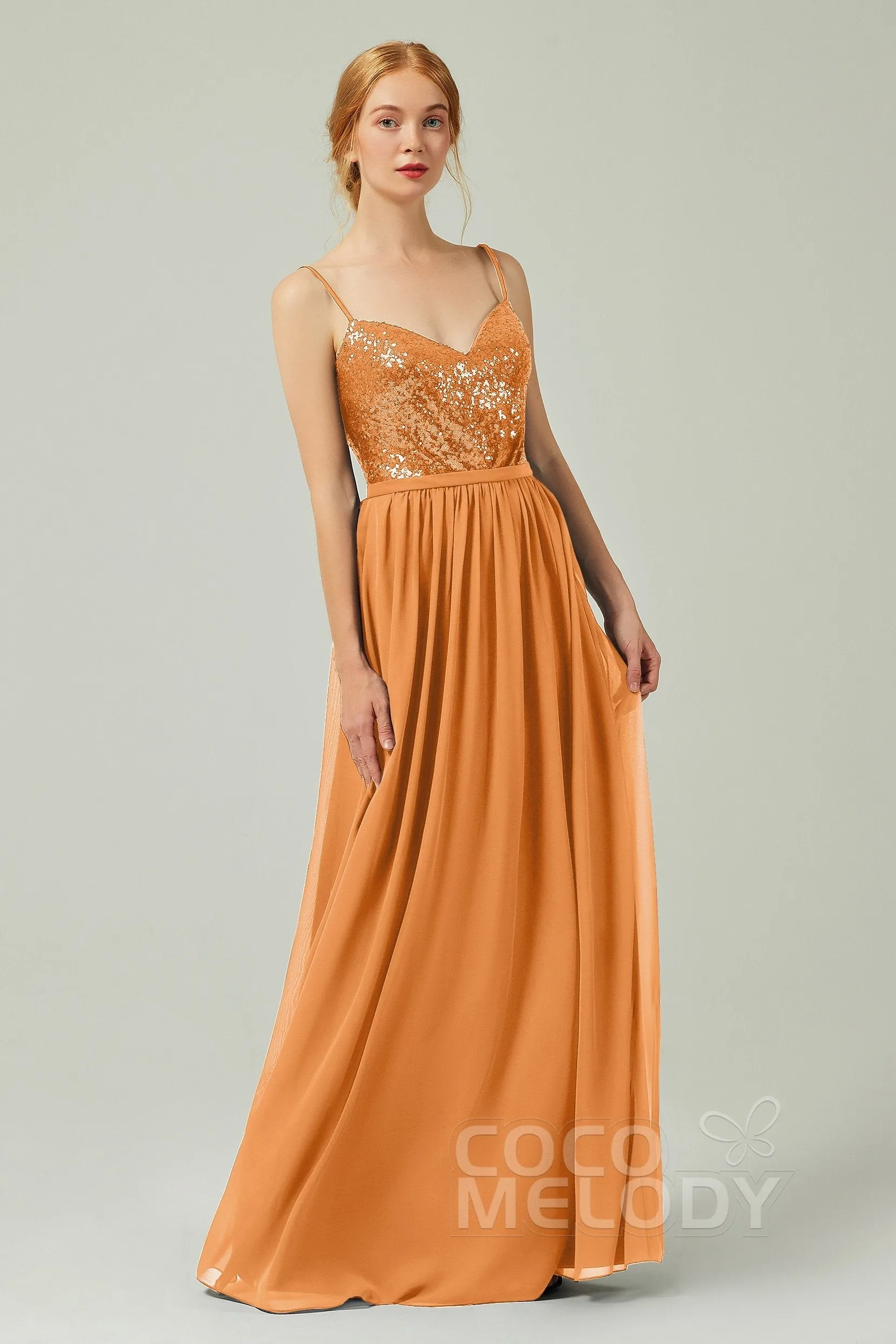 A-Line Floor Length Chiffon Sequined Bridesmaid Dress Formal Dresses CB0333
