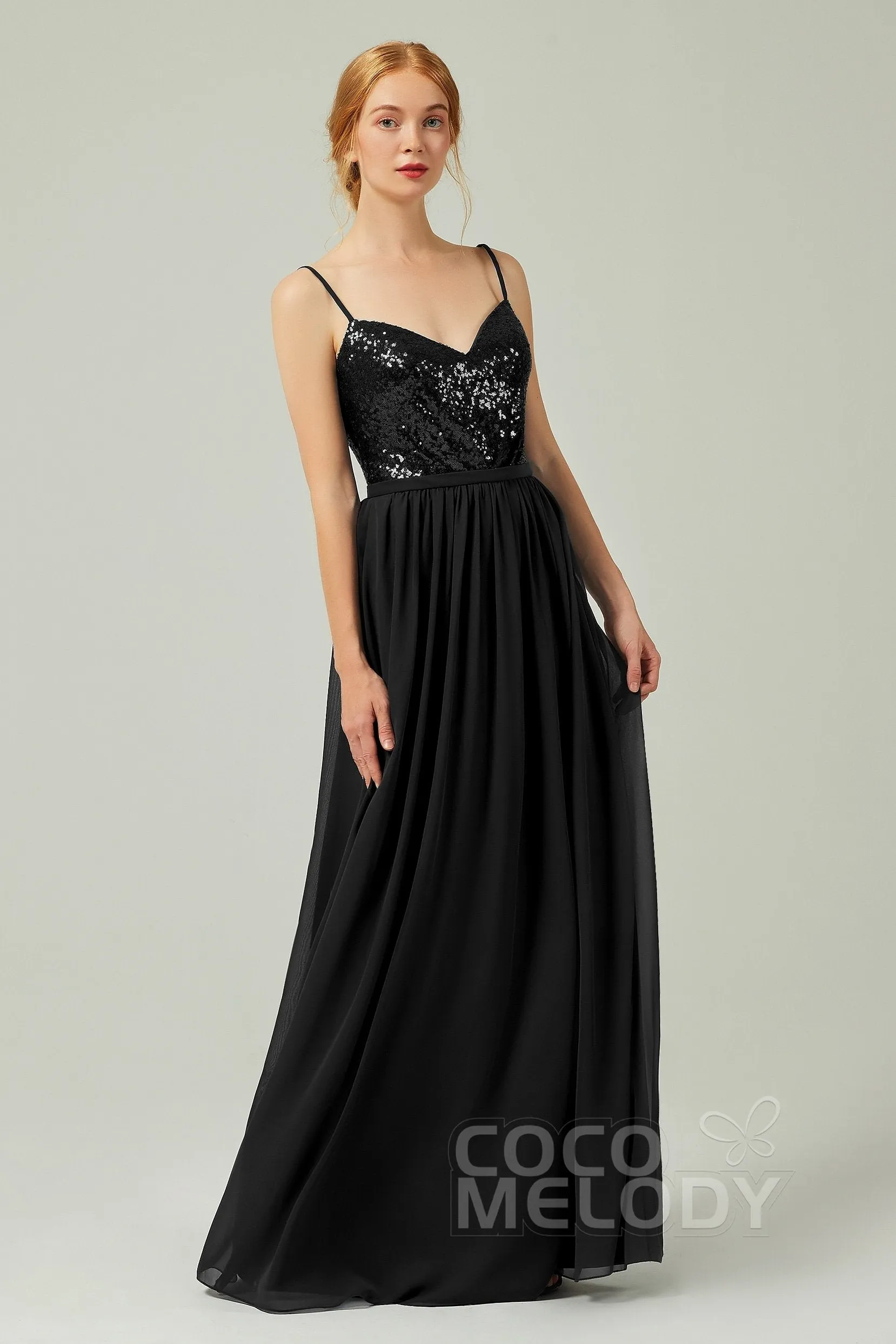 A-Line Floor Length Chiffon Sequined Bridesmaid Dress Formal Dresses CB0333