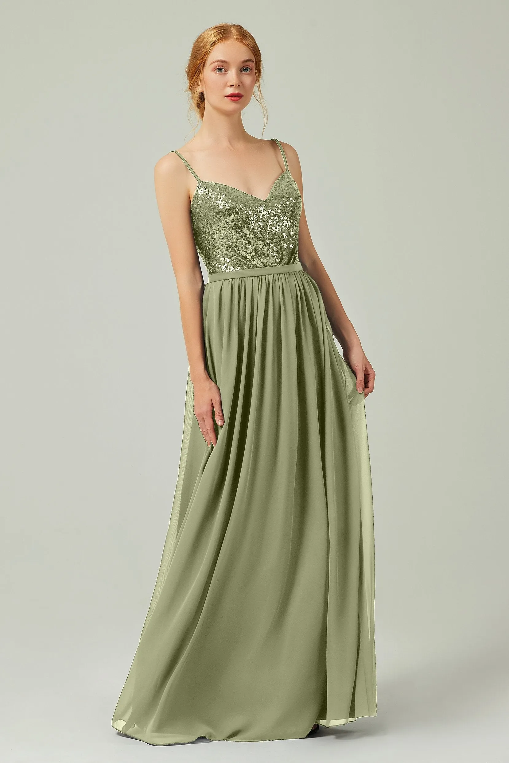A-Line Floor Length Chiffon Sequined Bridesmaid Dress Formal Dresses CB0333