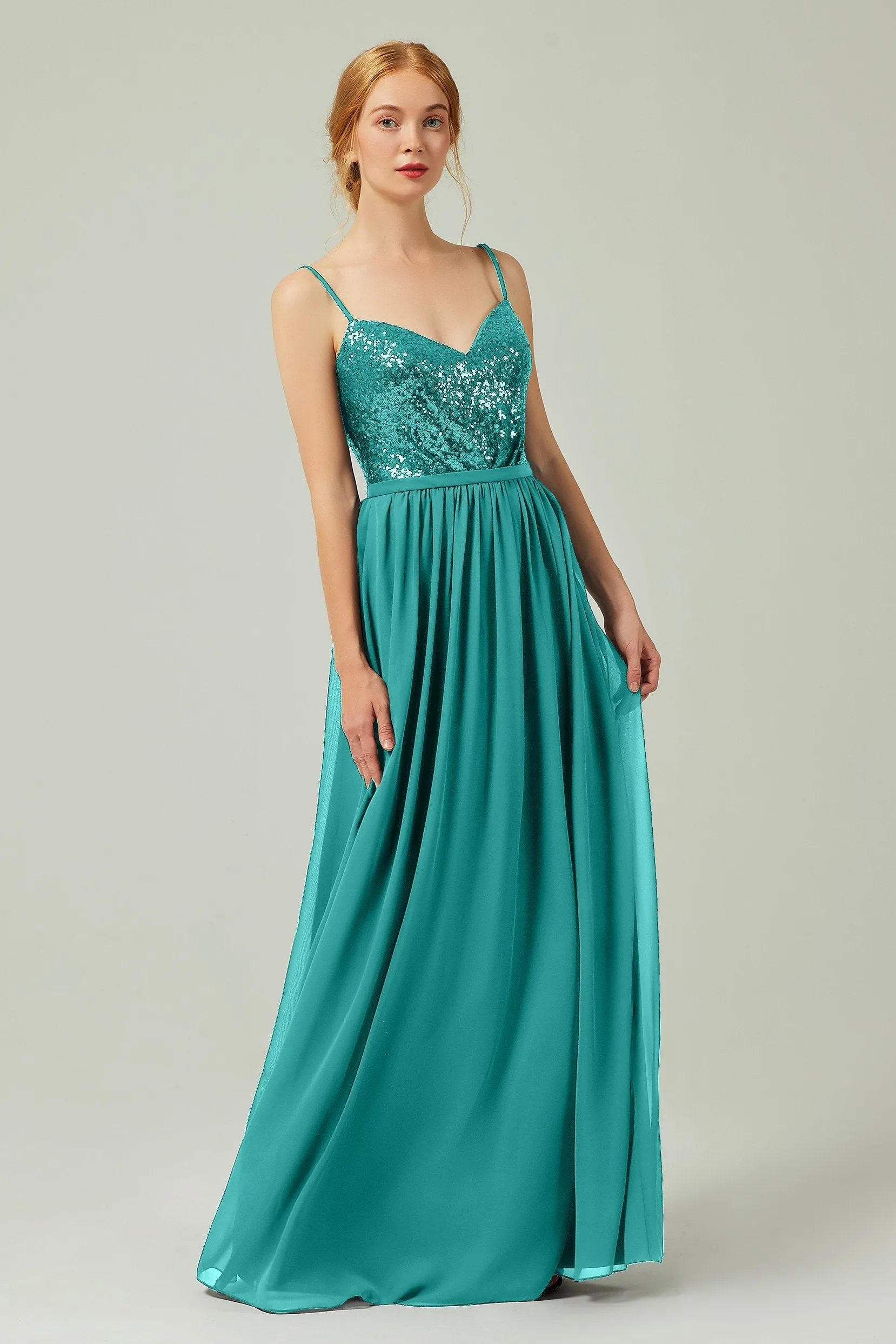 A-Line Floor Length Chiffon Sequined Bridesmaid Dress Formal Dresses CB0333