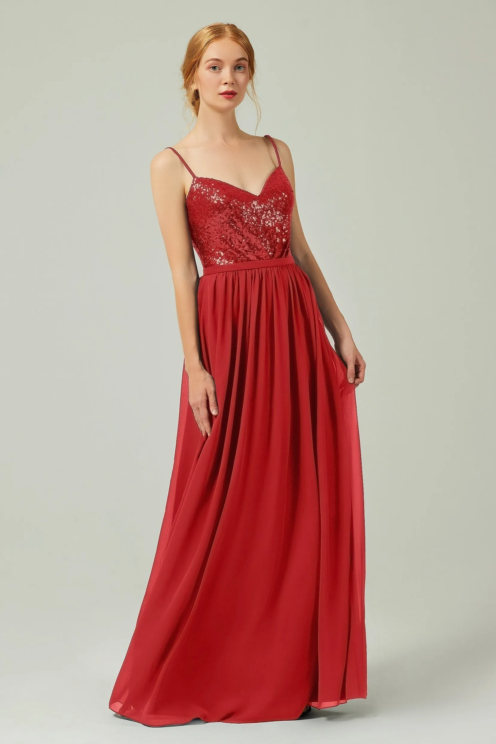 A-Line Floor Length Chiffon Sequined Bridesmaid Dress Formal Dresses CB0333