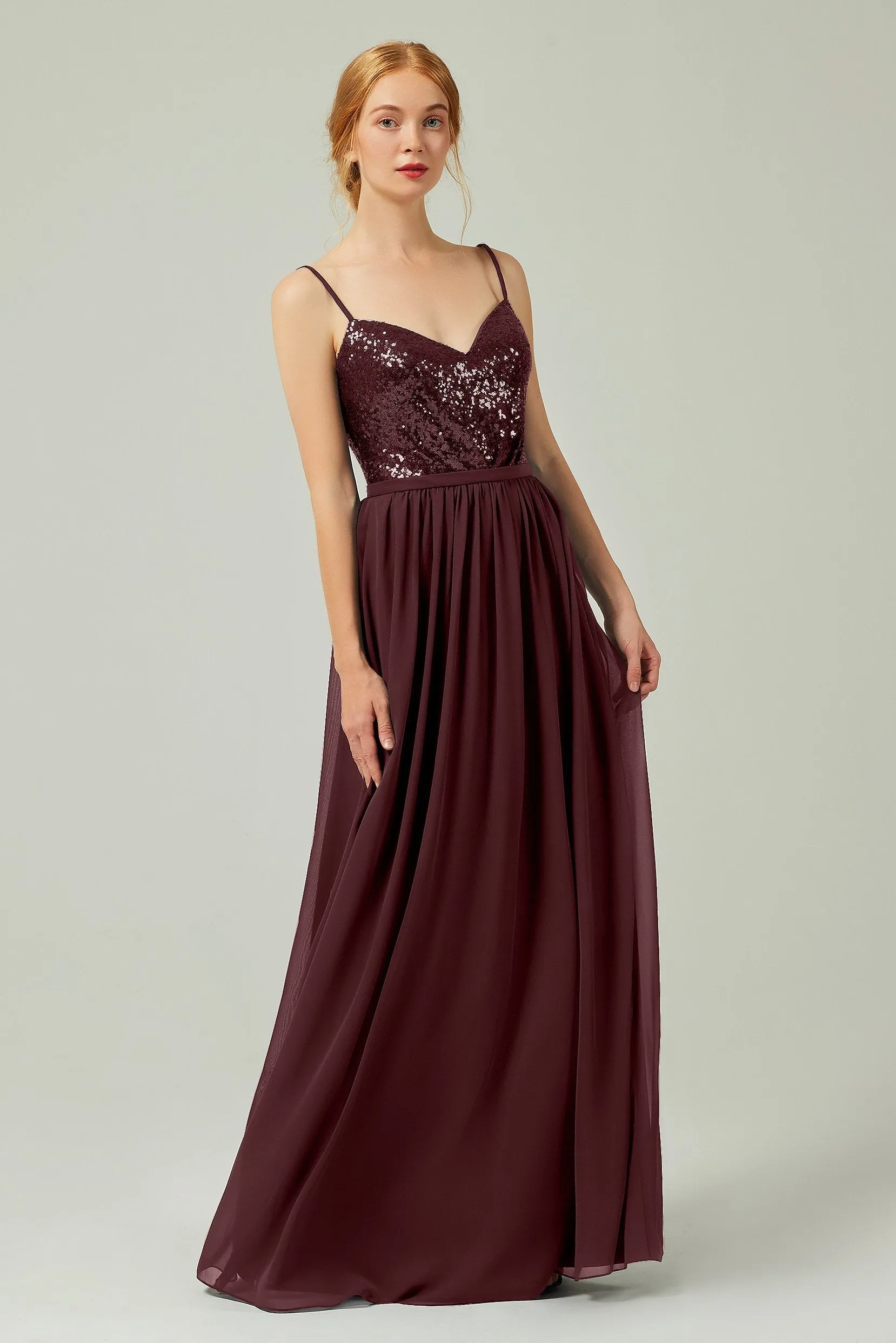 A-Line Floor Length Chiffon Sequined Bridesmaid Dress Formal Dresses CB0333