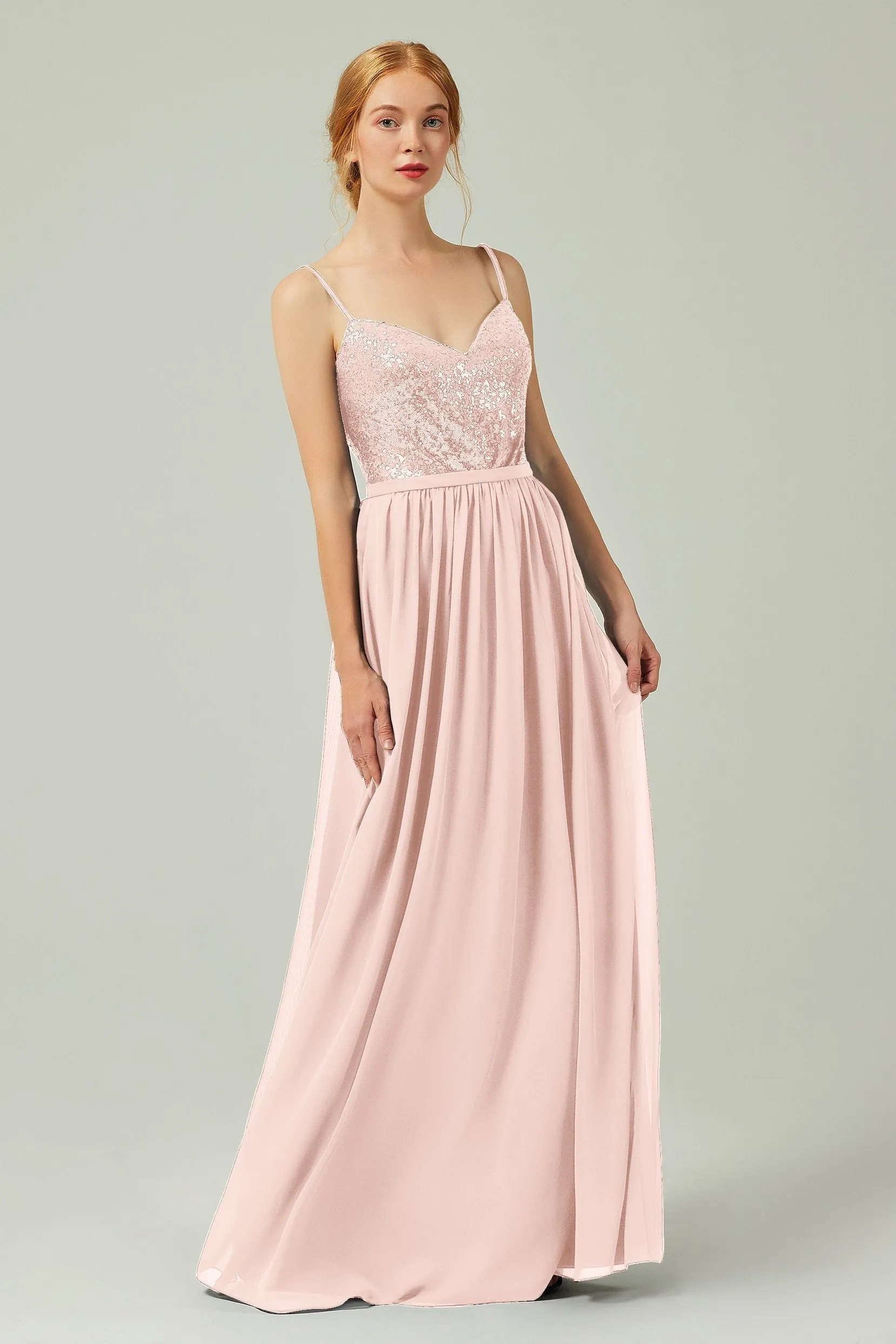 A-Line Floor Length Chiffon Sequined Bridesmaid Dress Formal Dresses CB0333