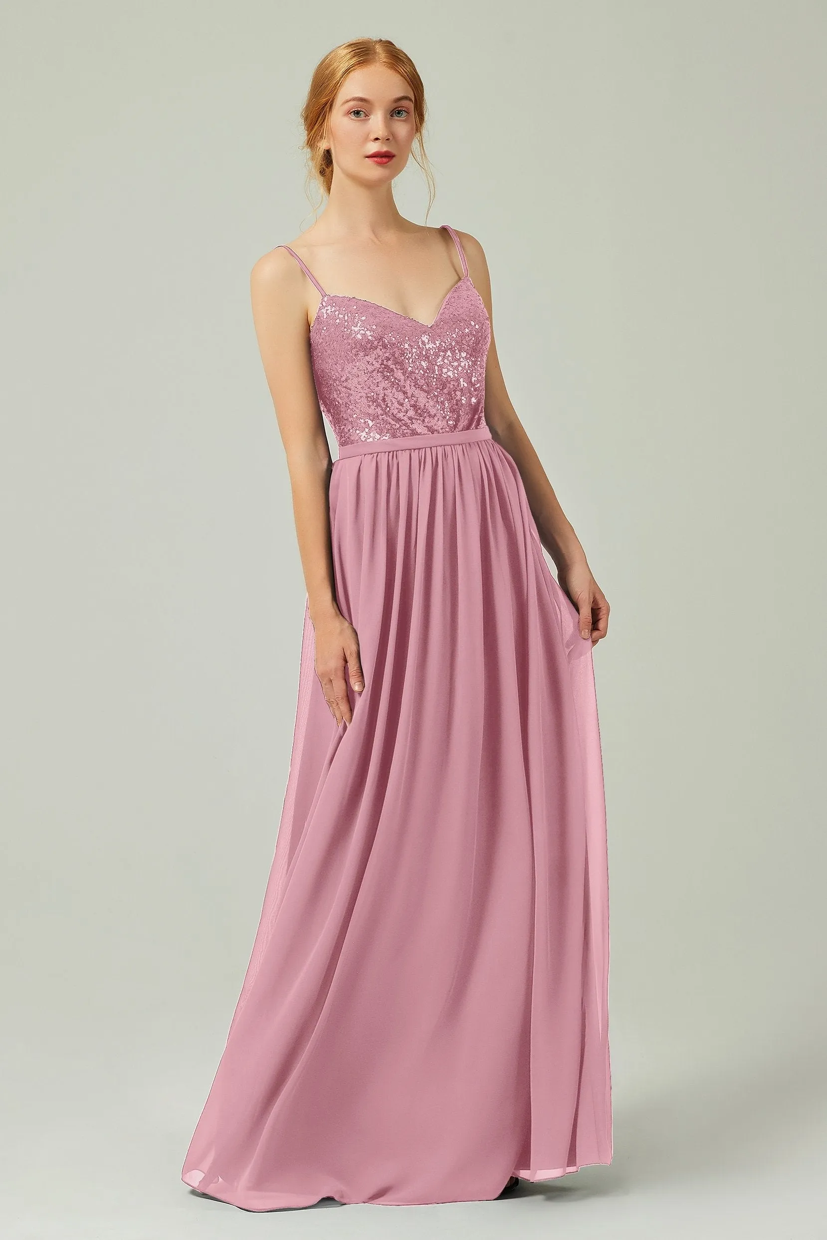 A-Line Floor Length Chiffon Sequined Bridesmaid Dress Formal Dresses CB0333