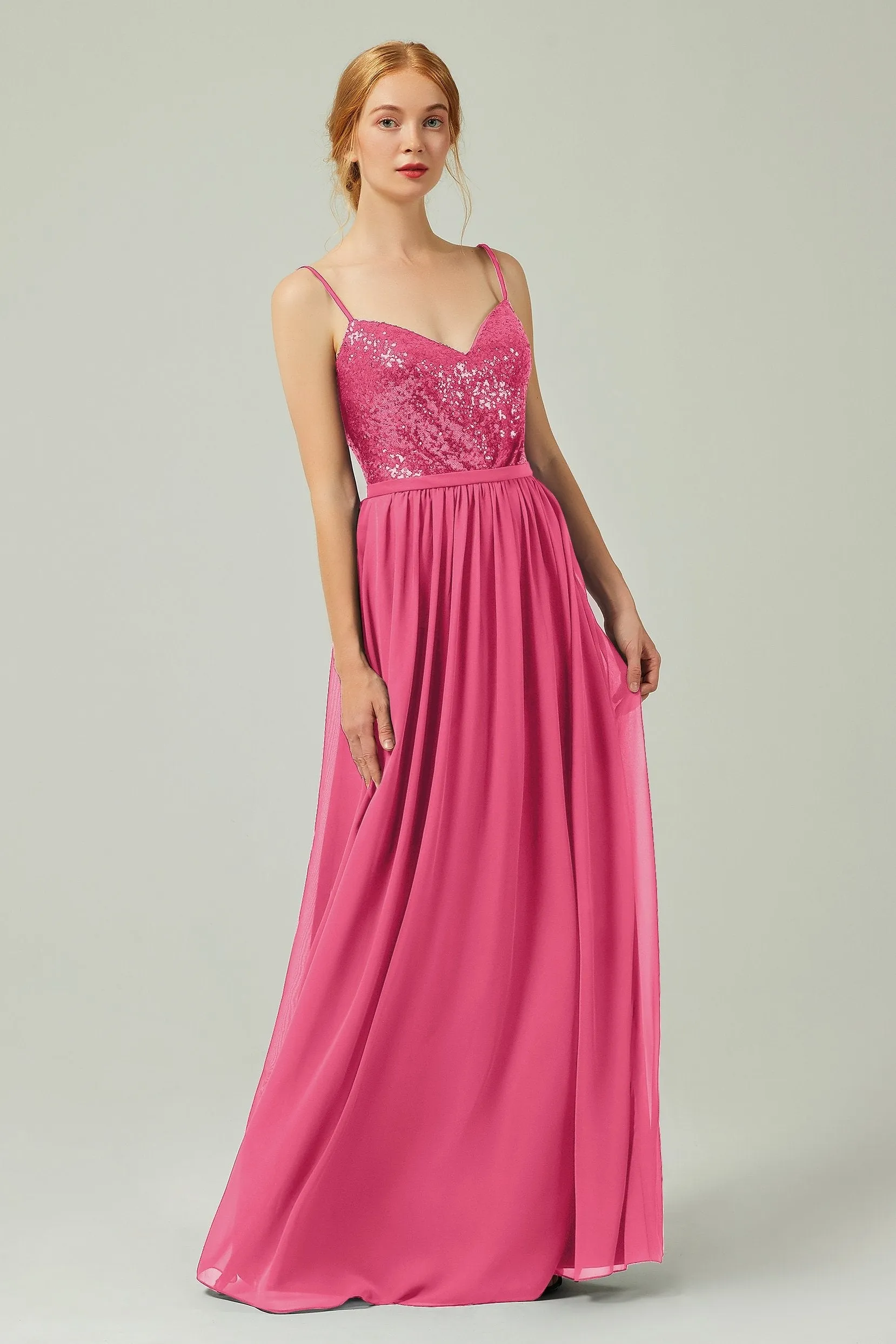 A-Line Floor Length Chiffon Sequined Bridesmaid Dress Formal Dresses CB0333