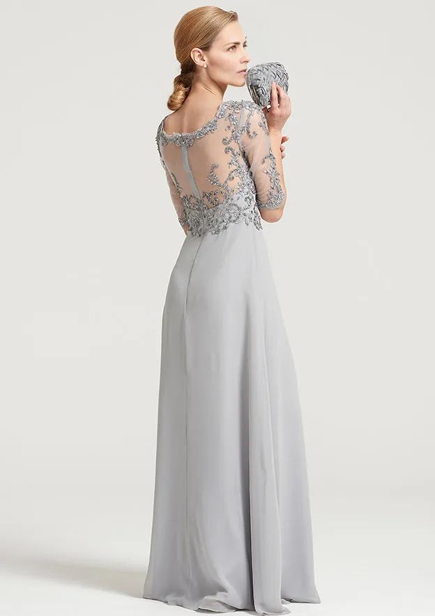 A-line Half Sleeve Floor-Length Chiffon Mother of the Bride Dress With Sequins Appliqued