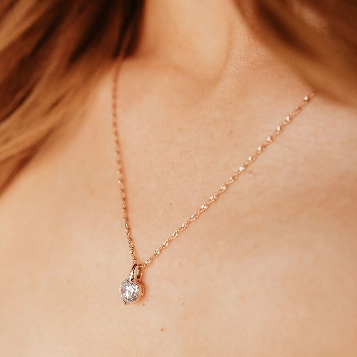 Adjustable Milano Twist Chain   Brilliant CZ Pendant Set in Rose Gold Overlay