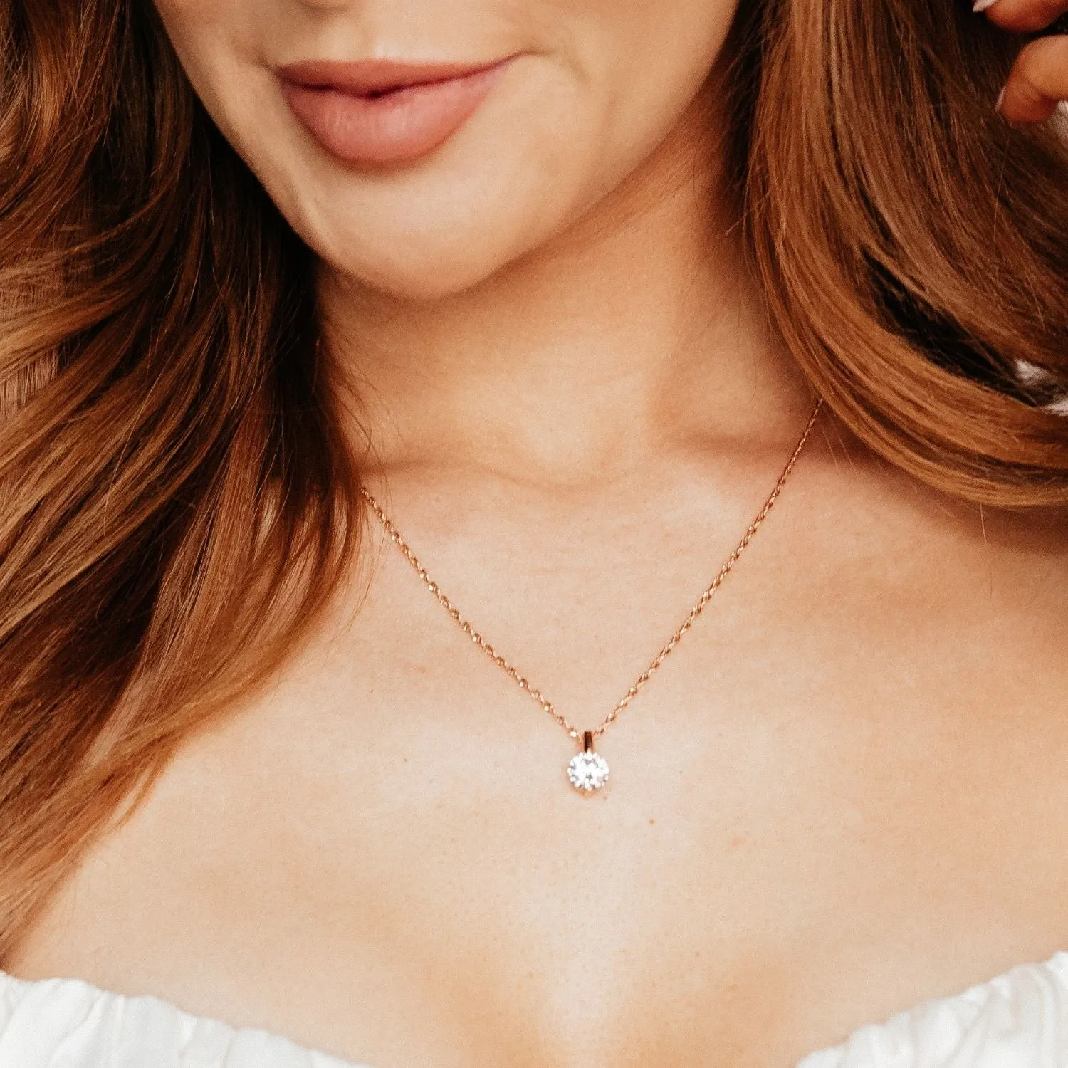 Adjustable Milano Twist Chain   Brilliant CZ Pendant Set in Rose Gold Overlay