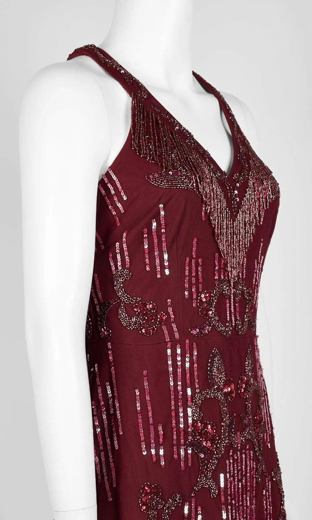 Aidan Mattox - MD1E203302 Bead-Fringed Scalloped Hem Dress