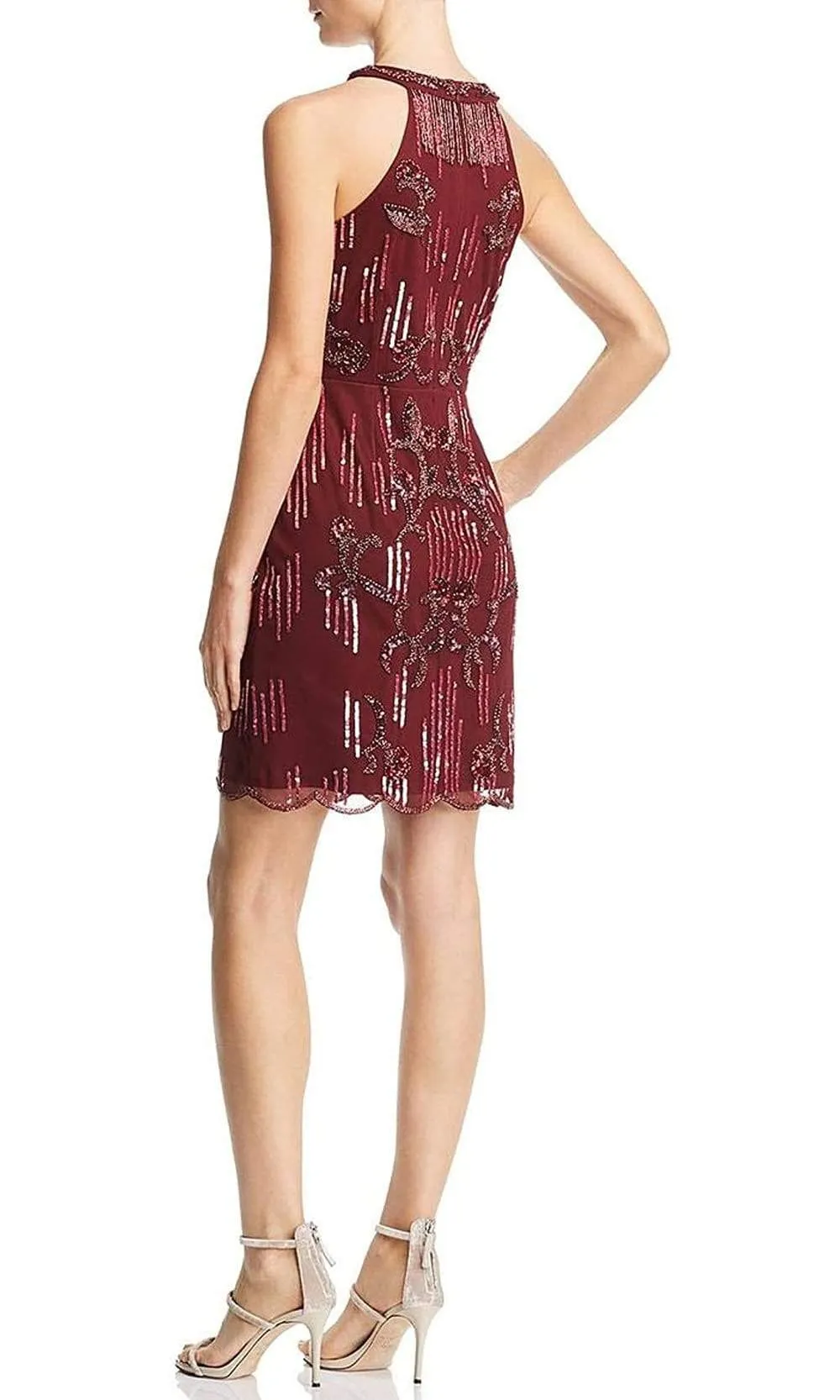 Aidan Mattox - MD1E203302 Bead-Fringed Scalloped Hem Dress