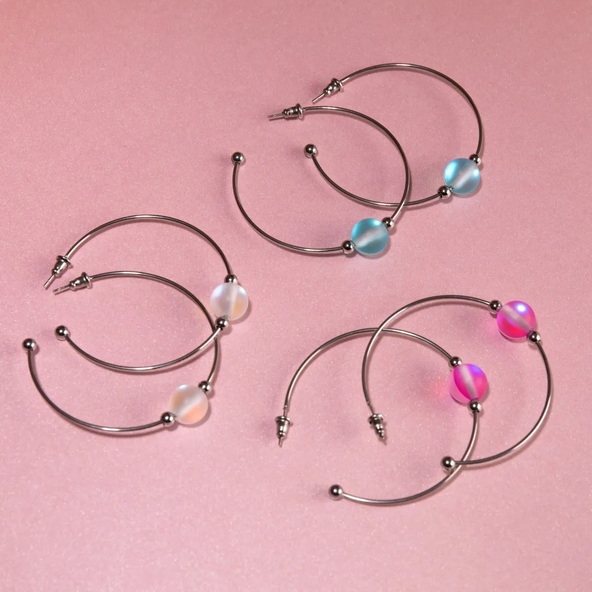 Aquamarine | Silver | Mermaid Glass Hoop Earrings