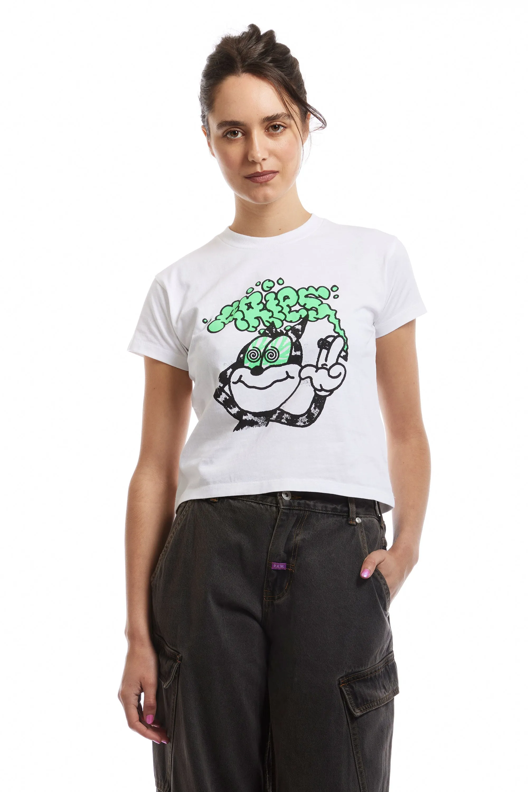 ARIES - STONED CAT BABY SS TEE WHITE