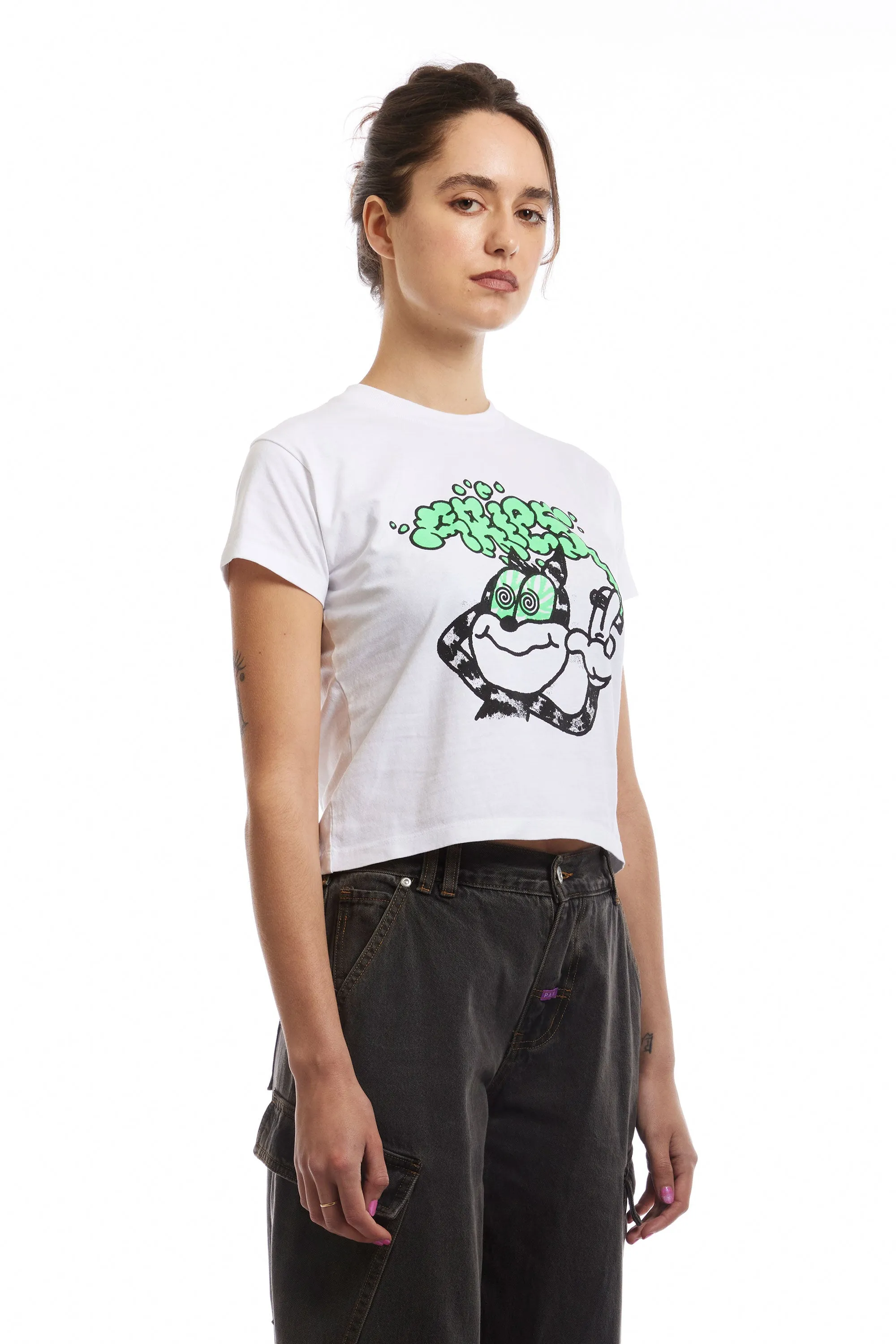 ARIES - STONED CAT BABY SS TEE WHITE