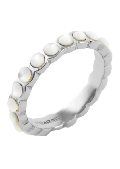 Barse Single Mother of Pearl Band Stack Ring Silver