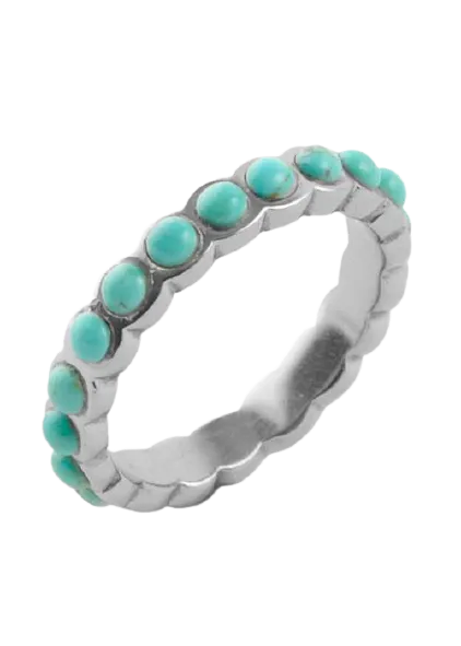 Barse Single Turquoise Band Stack Ring Silver