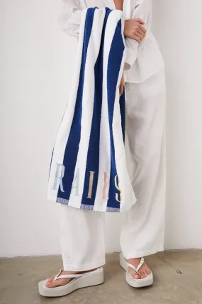 BEACH TOWEL - BLUE WHITE RAINBOW EMBROIDERY