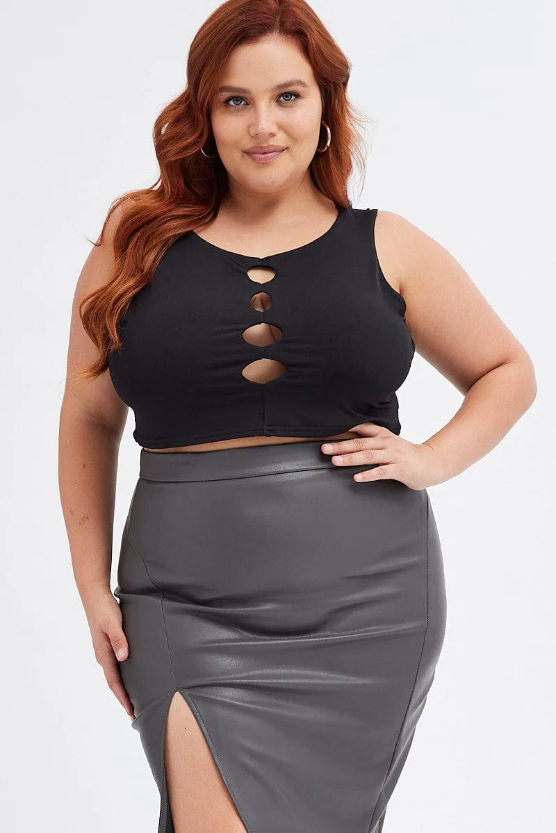 Black Crop Top Sleeveless Cutout Peephole Detail