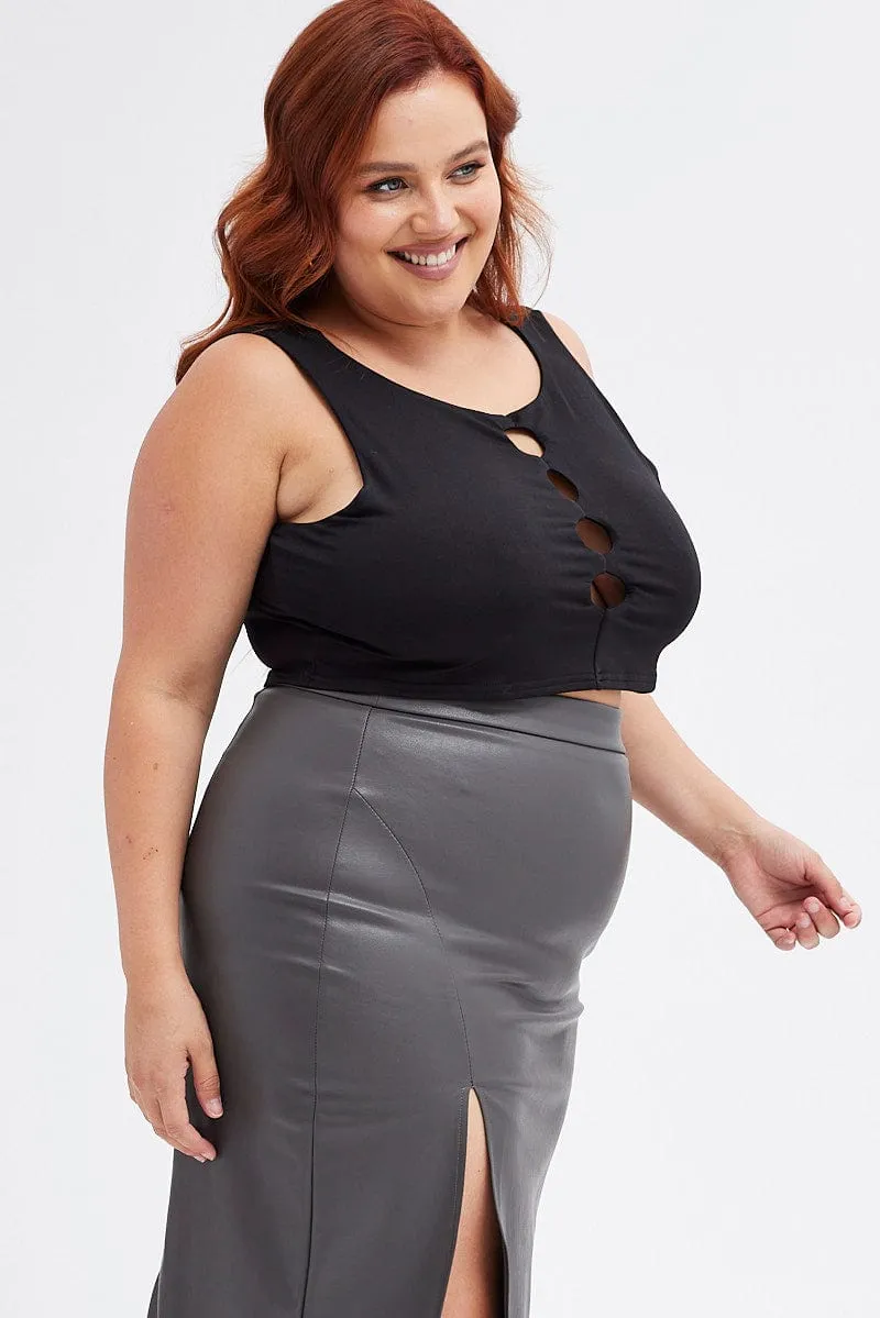 Black Crop Top Sleeveless Cutout Peephole Detail