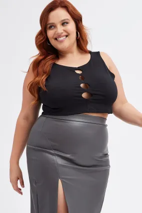 Black Crop Top Sleeveless Cutout Peephole Detail