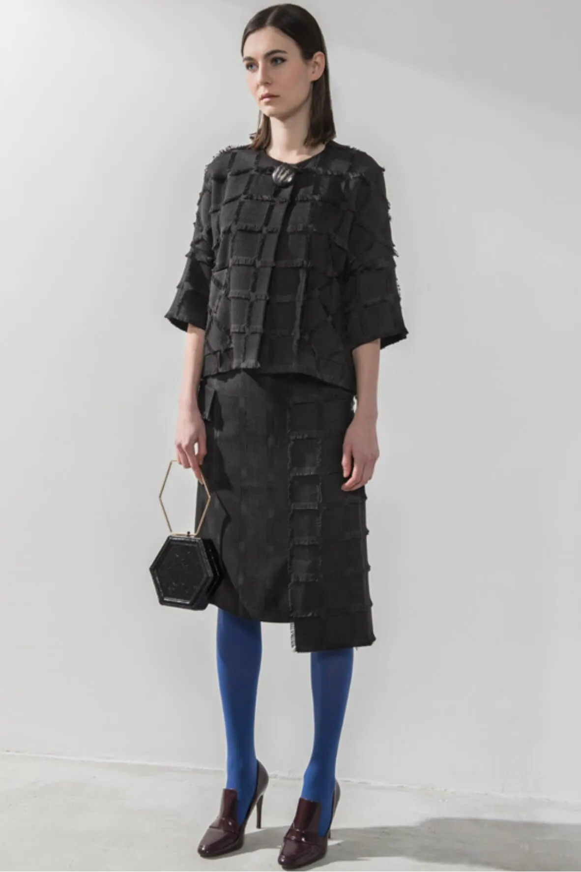 Black Fringed Checks Jacket