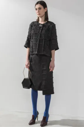 Black Fringed Checks Jacket