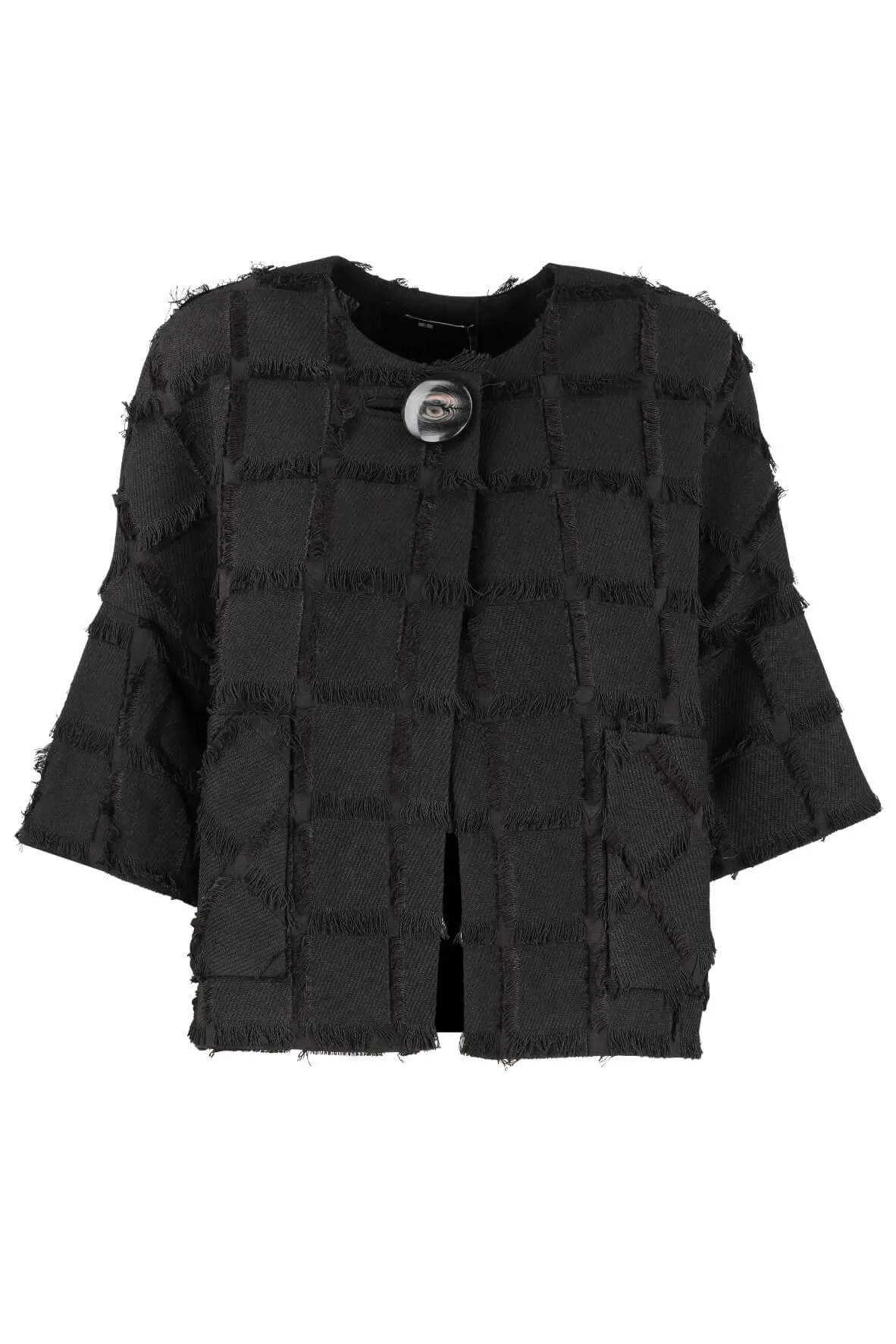 Black Fringed Checks Jacket