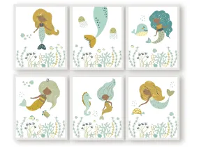 Black Mermaid Nursery Prints