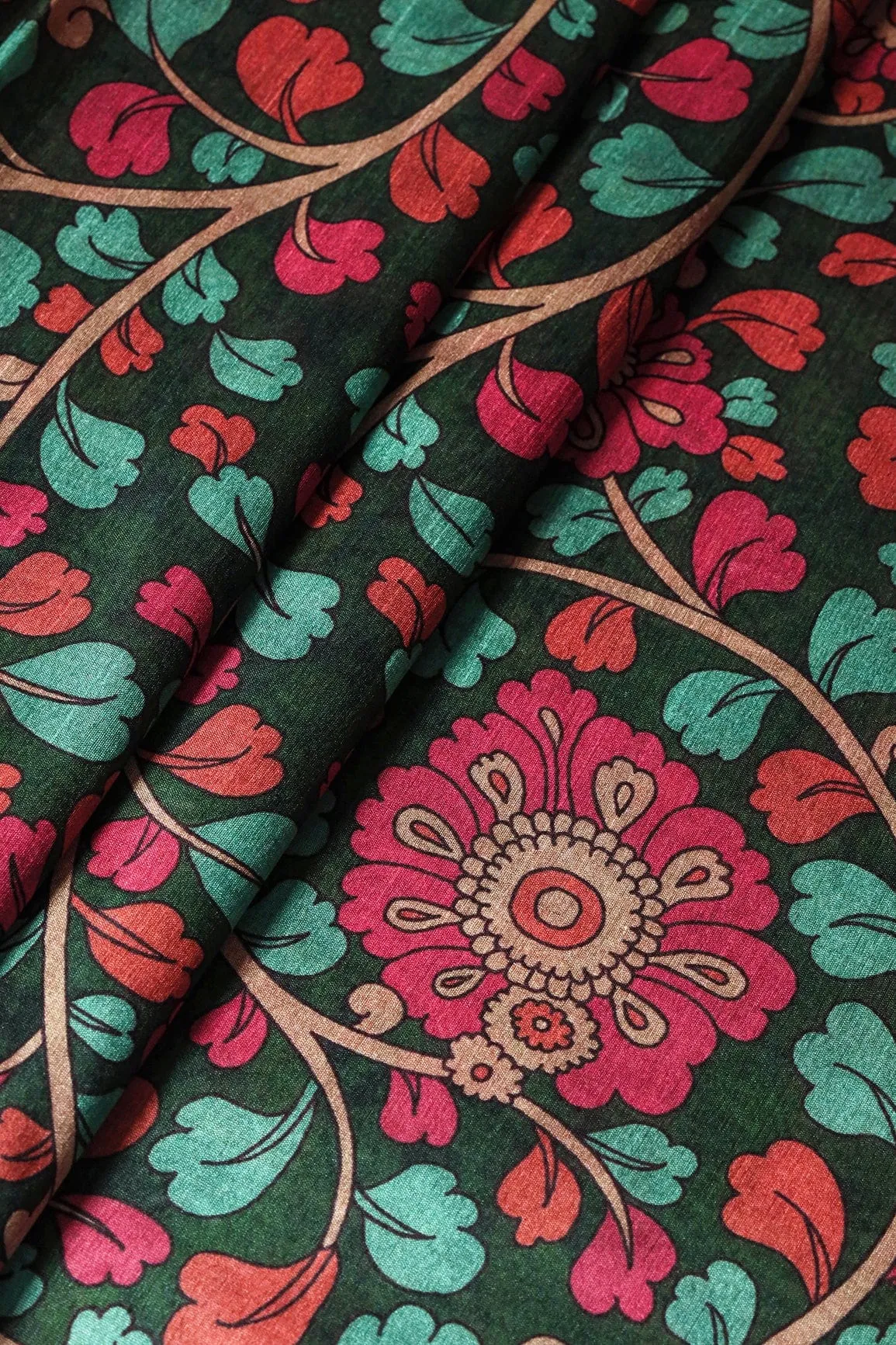 Bottle Green And Rani Saree set (2 Piece)