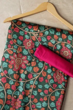 Bottle Green And Rani Saree set (2 Piece)