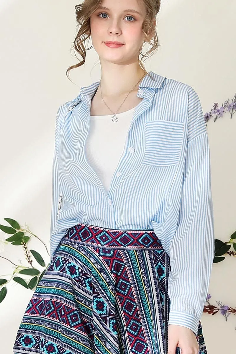 BUTTON DOWN VERTICAL STRIPE ONE POCKET SHIRTS