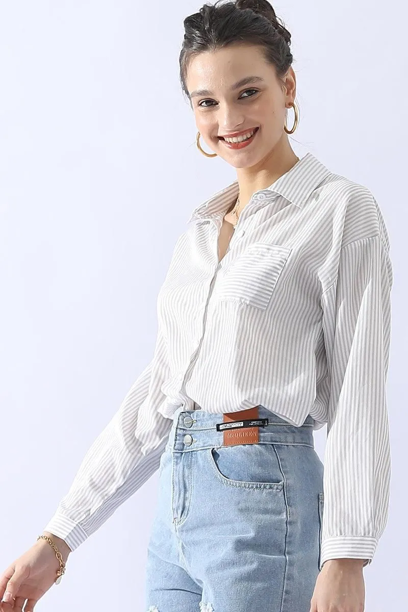 BUTTON DOWN VERTICAL STRIPE ONE POCKET SHIRTS