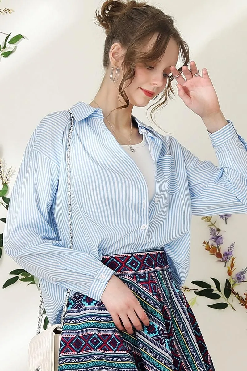 BUTTON DOWN VERTICAL STRIPE ONE POCKET SHIRTS