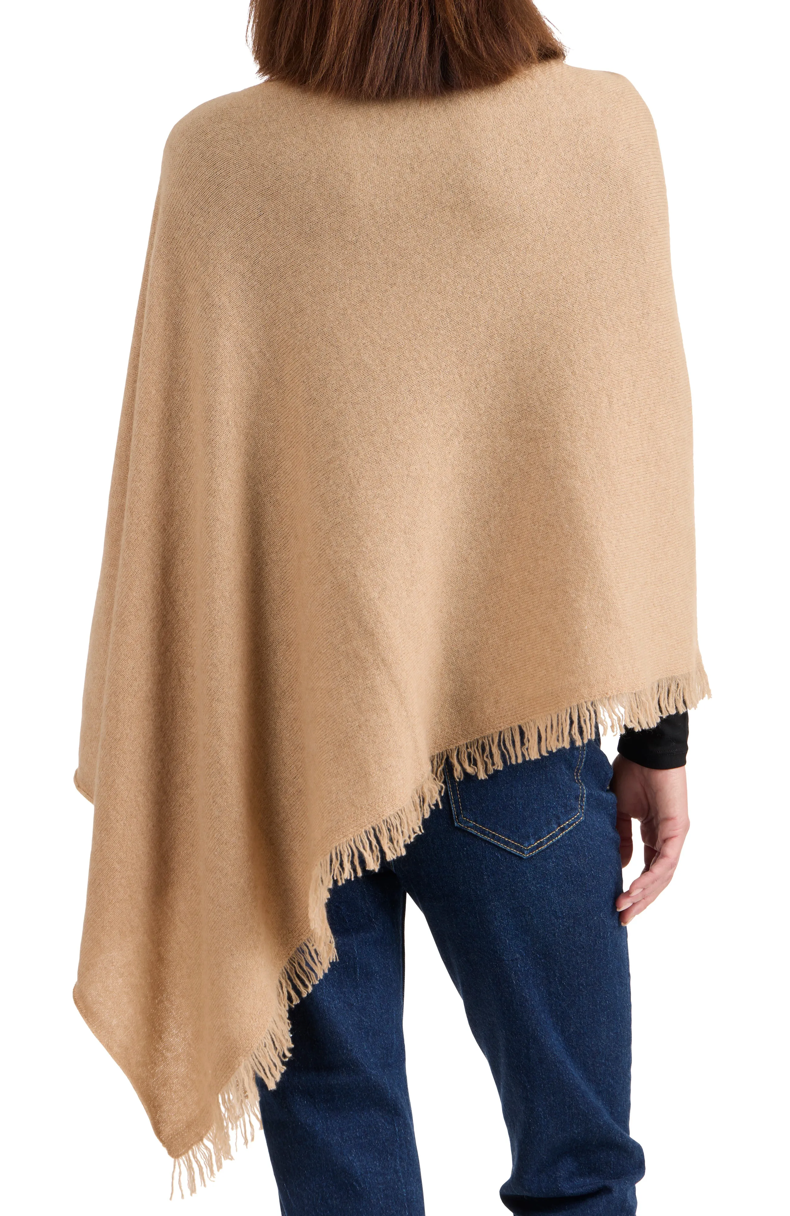 CASHMERE FRINGE JERSEY ASYMMETRICAL PONCHO