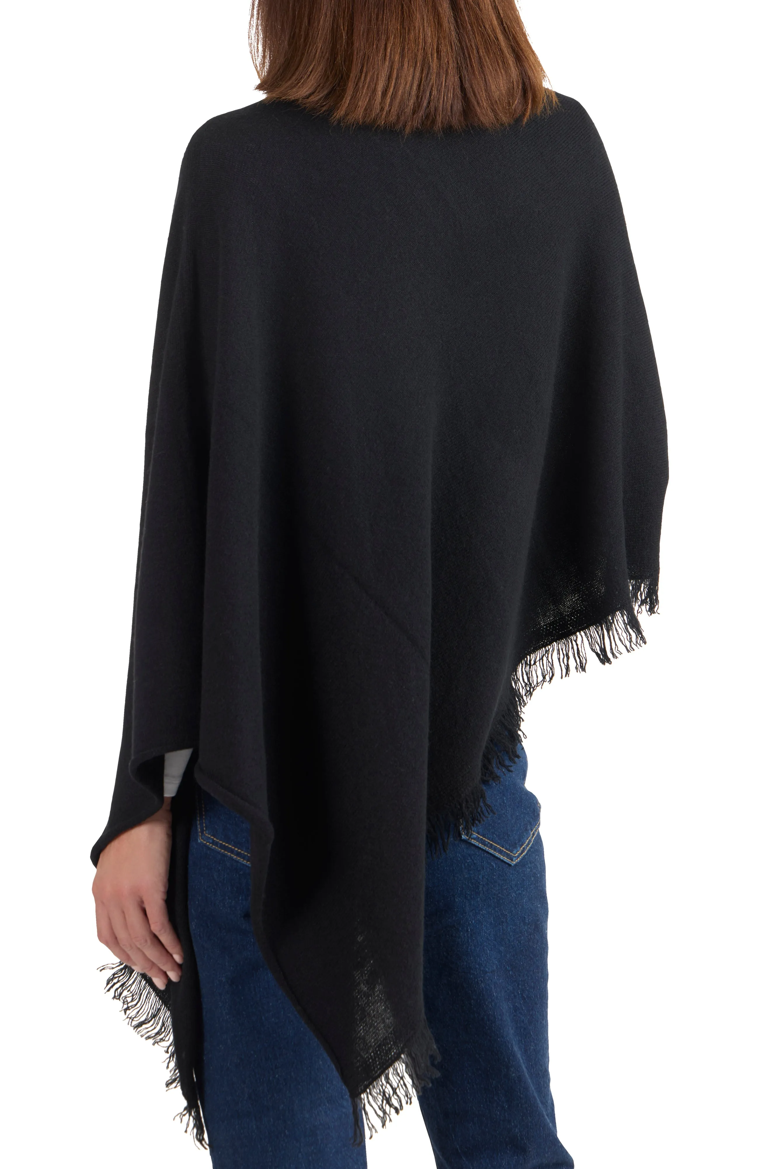 CASHMERE FRINGE JERSEY ASYMMETRICAL PONCHO