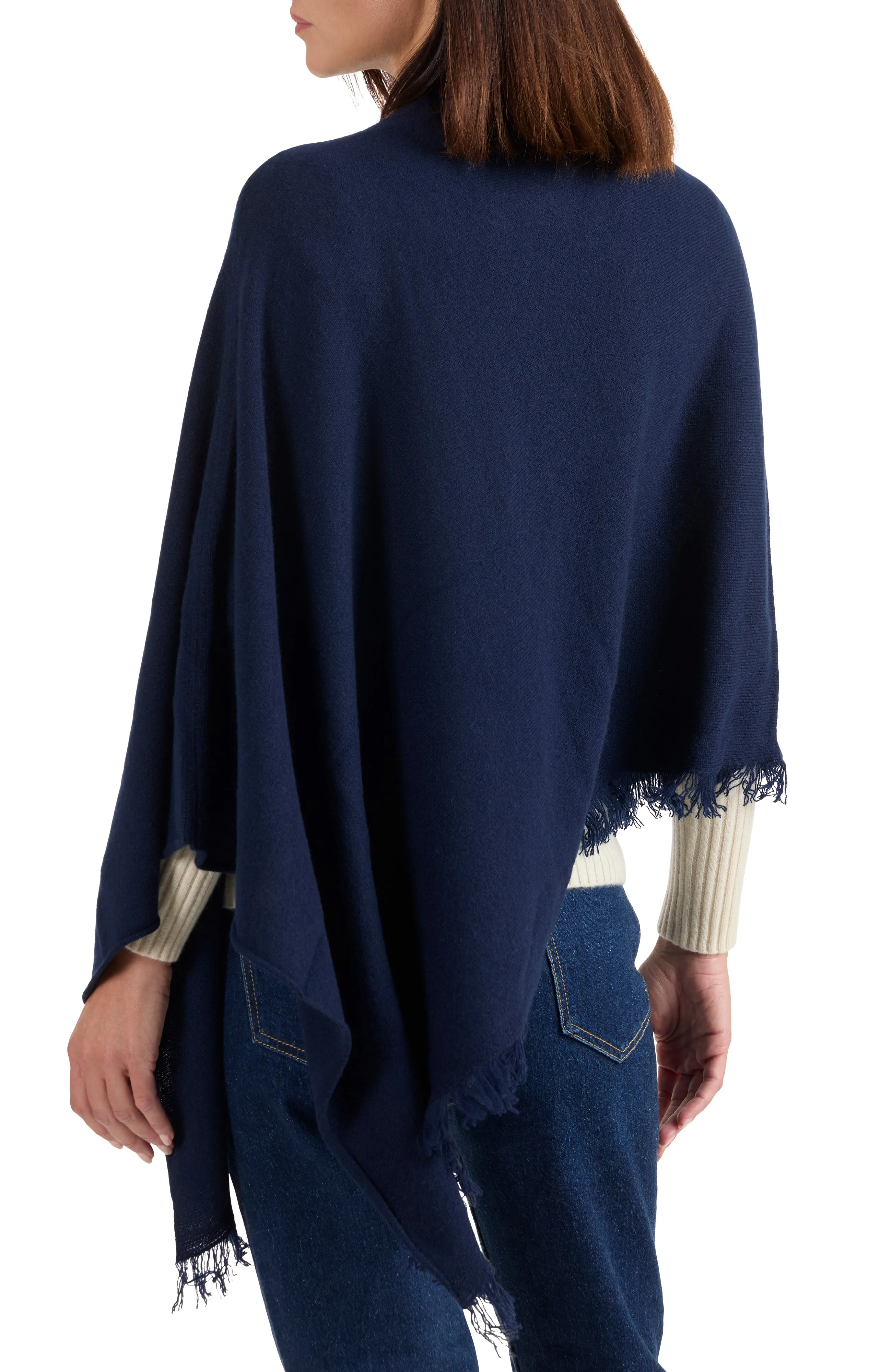 CASHMERE FRINGE JERSEY ASYMMETRICAL PONCHO