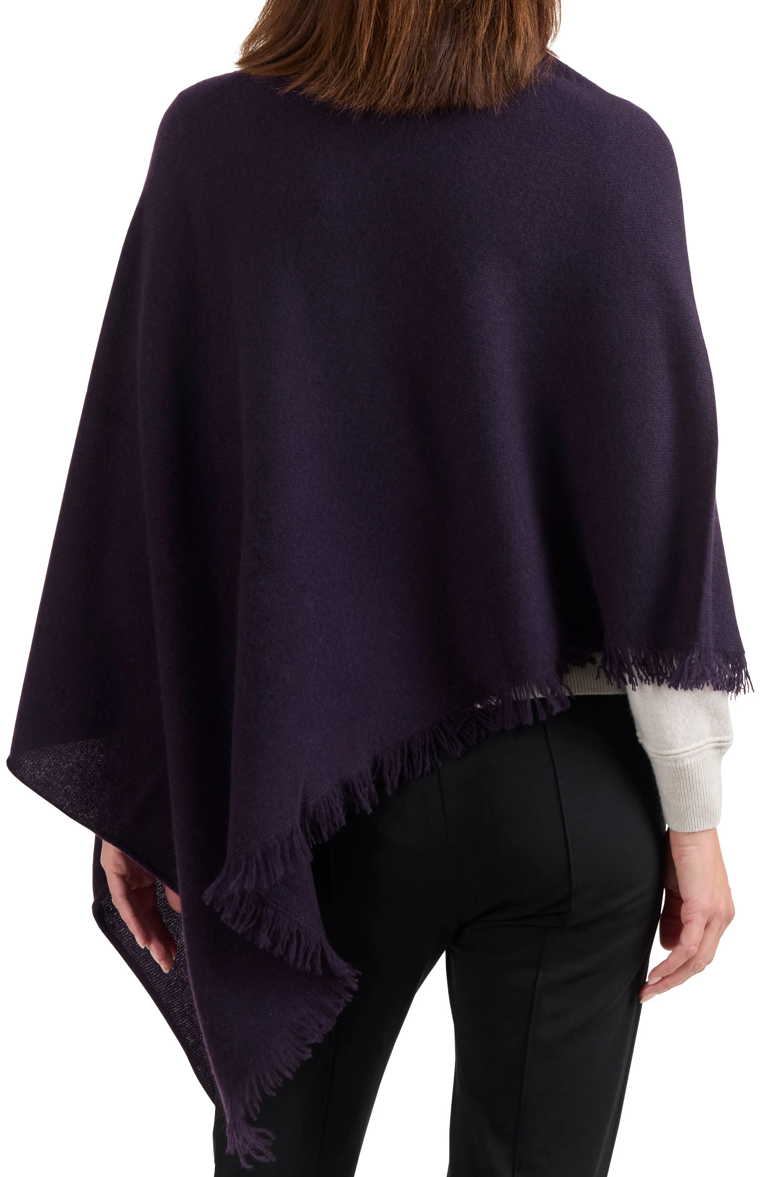 CASHMERE FRINGE JERSEY ASYMMETRICAL PONCHO