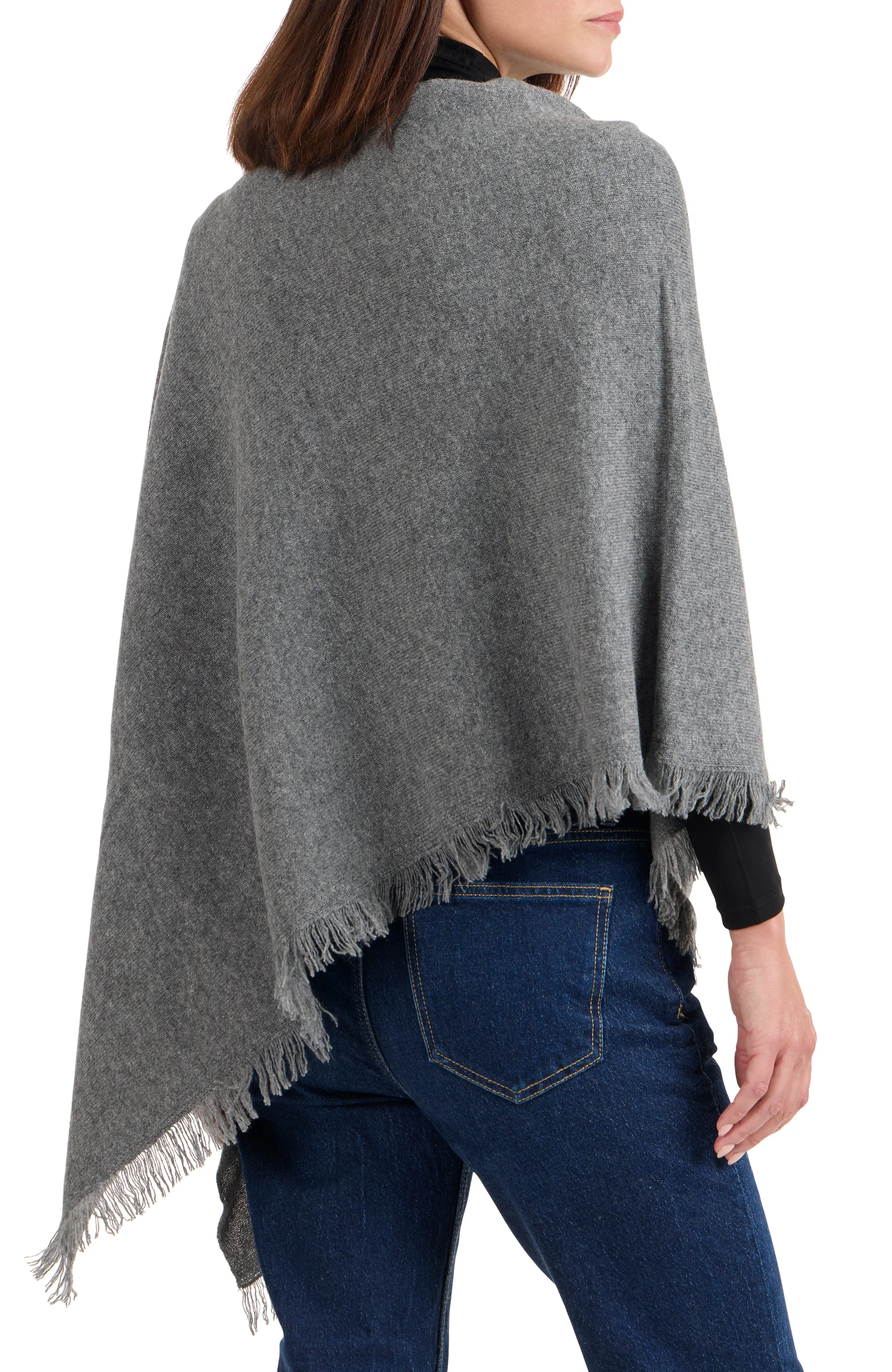 CASHMERE FRINGE JERSEY ASYMMETRICAL PONCHO
