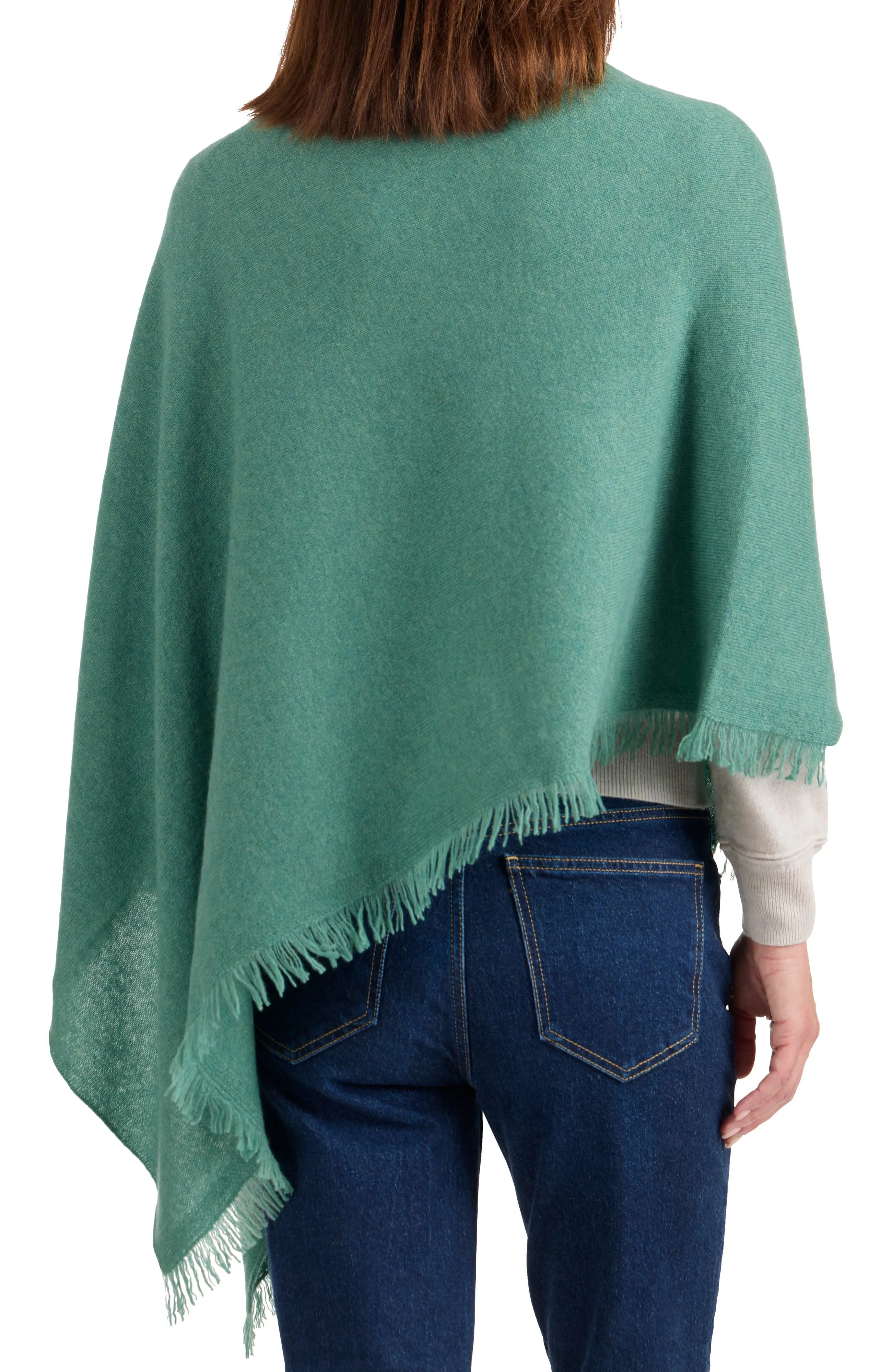 CASHMERE FRINGE JERSEY ASYMMETRICAL PONCHO