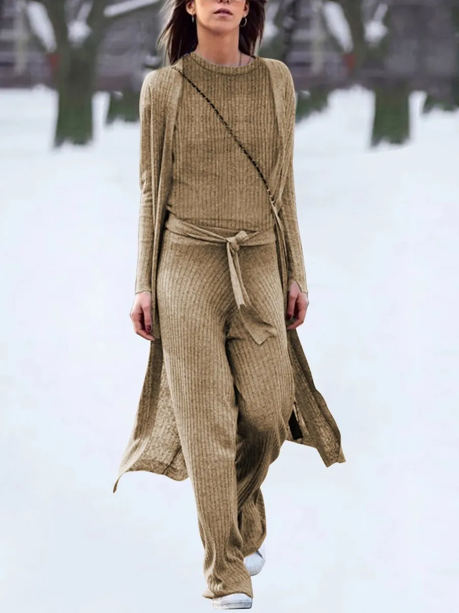 Casual Loose Plain Knit Three-Piece Set