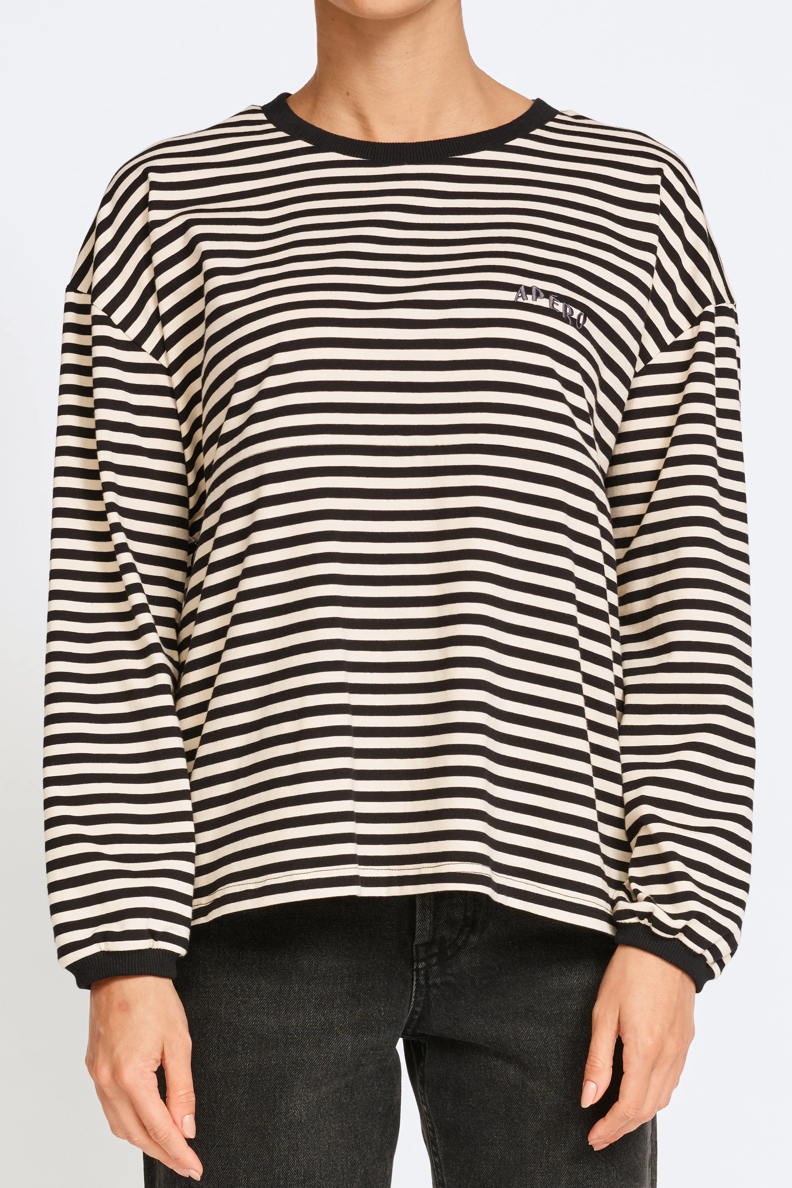 Catalina Long Sleeve Panel Tee - Black / Cream Stripe