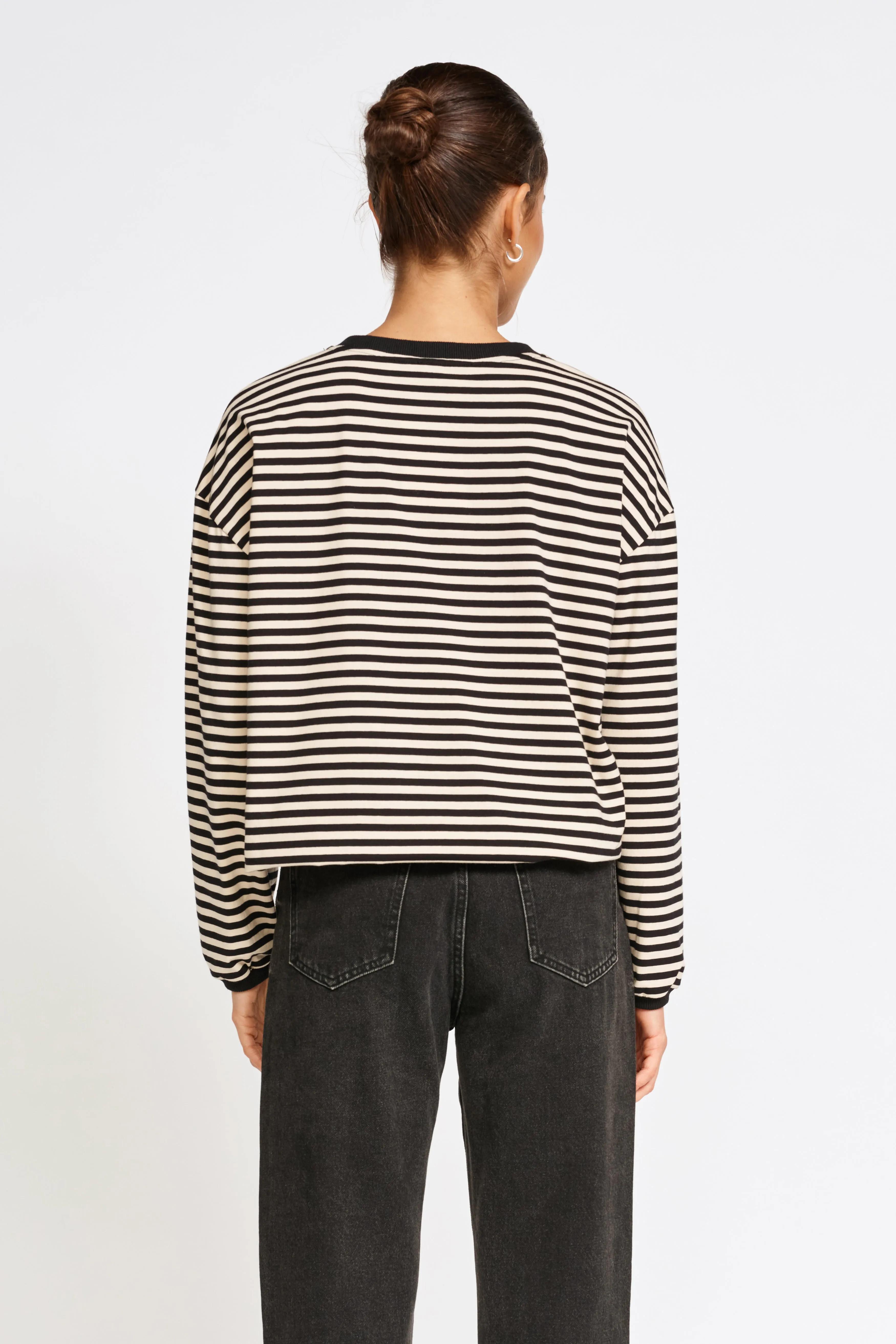 Catalina Long Sleeve Panel Tee - Black / Cream Stripe