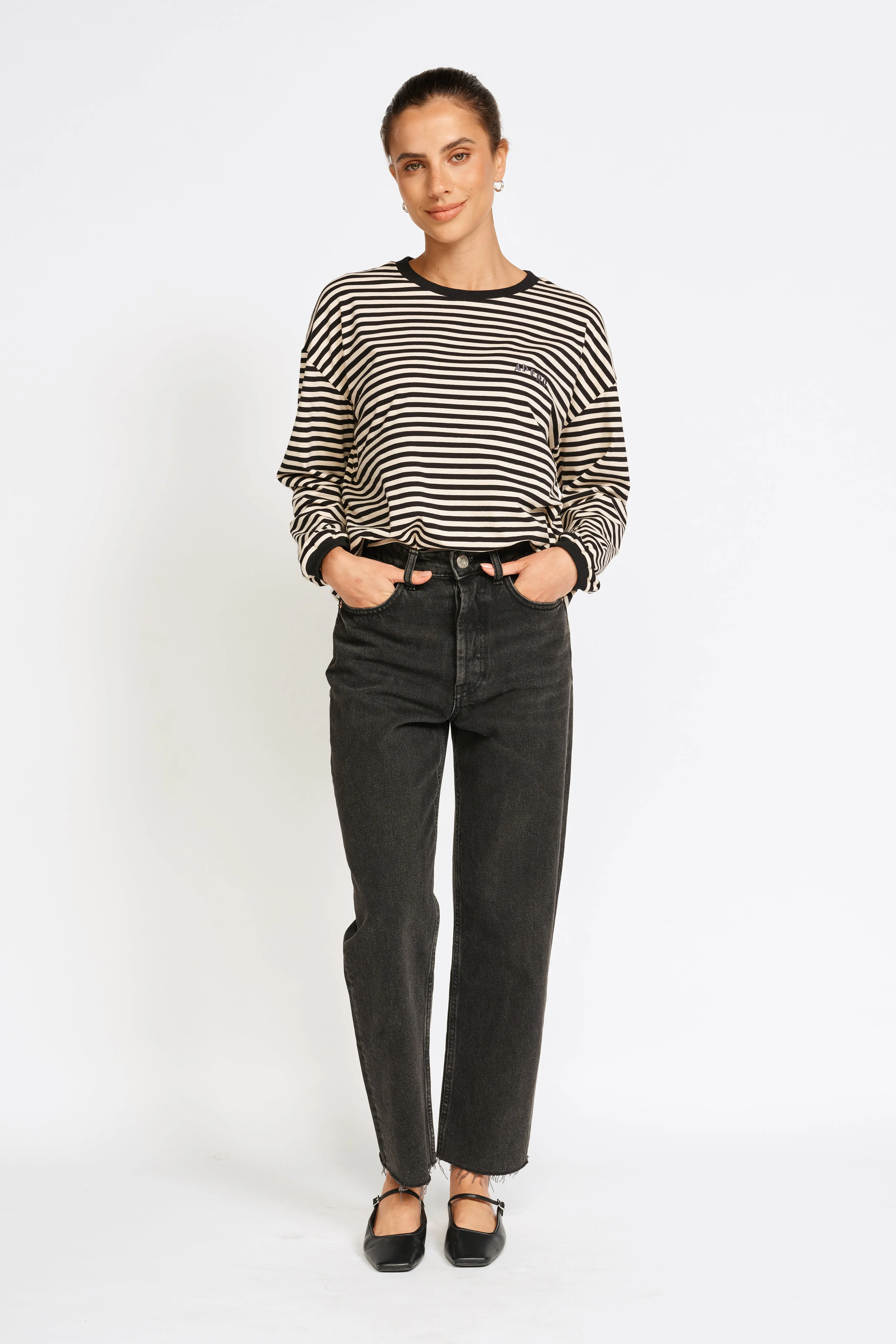 Catalina Long Sleeve Panel Tee - Black / Cream Stripe