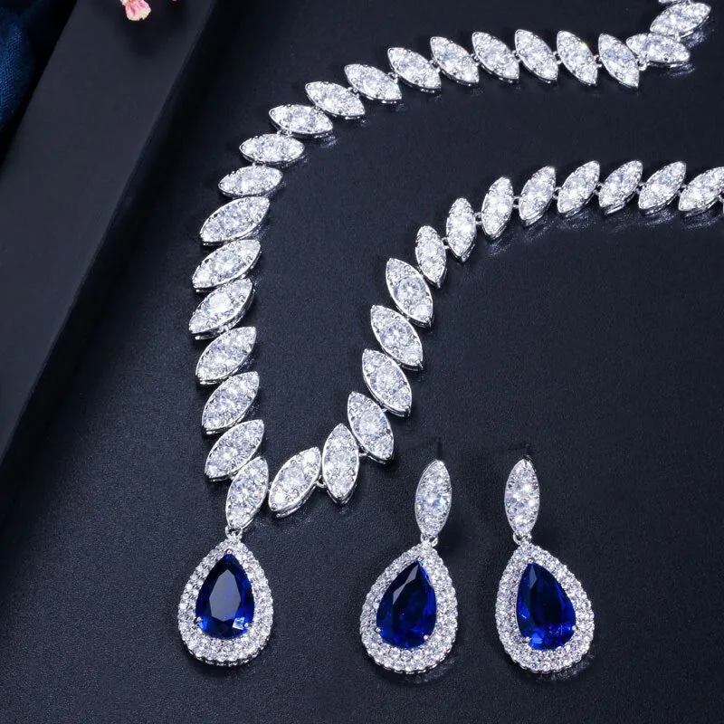 CC Wedding Cubic Zirconia Luxury Elegant Women's Necklace and Earrings Jewelry Set