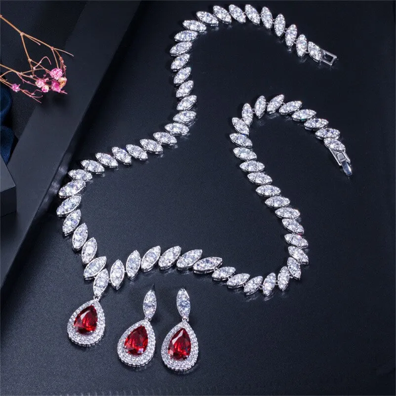 CC Wedding Cubic Zirconia Luxury Elegant Women's Necklace and Earrings Jewelry Set
