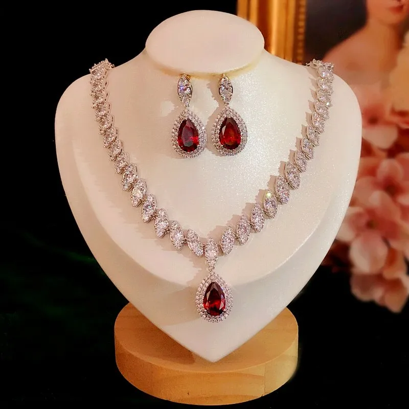 CC Wedding Cubic Zirconia Luxury Elegant Women's Necklace and Earrings Jewelry Set